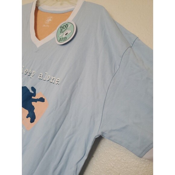 Dog Is Good Never Sleep Alone Short Sleeve V-Neck Sleep Shirt 2XL 3XL Cotton - Picture 6 of 16